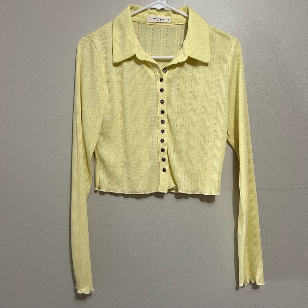 Molly Green Light Yellow Cropped Button-Down Shirt